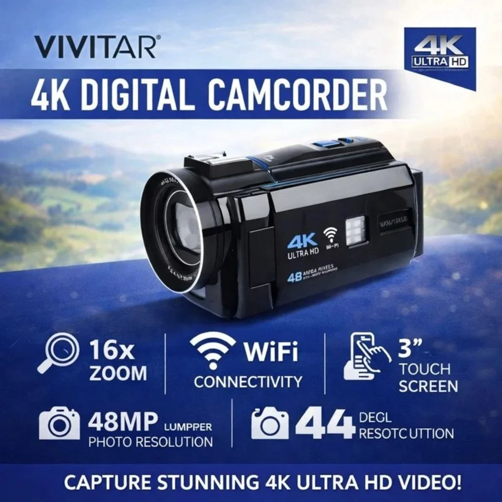 Vivitar 4K Ultra‎ HD Digital Camcorder WiFi Touch Screen 48MP 16x Zoom 3